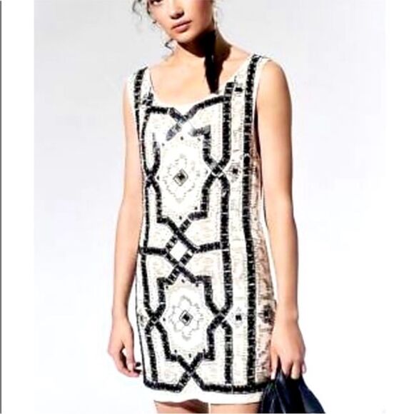 Free People Beaded Speakeasy Ivory Gatsby Mini Shift Dress Size 4 NWT - Picture 2 of 7